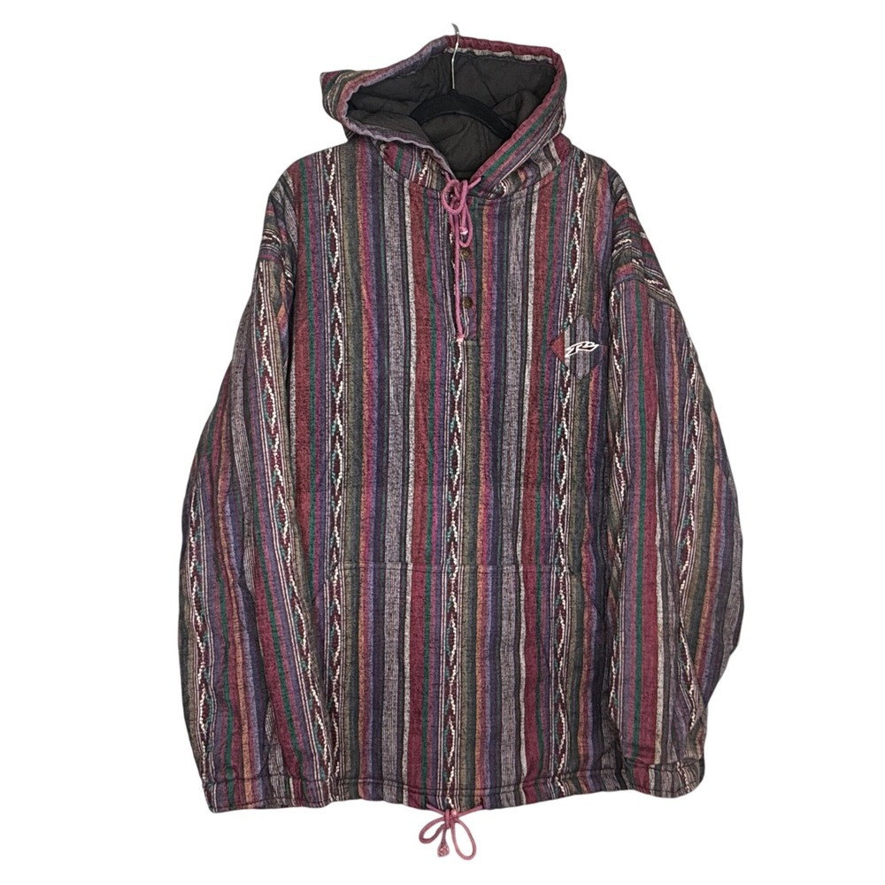 Rusty Mens Pullover Hooded Blanket Jacket Quilt Lined Multicolor Stripe XL READ